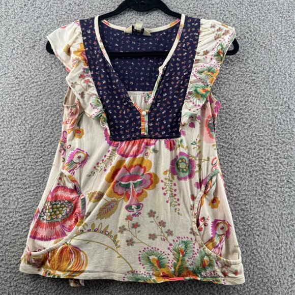 Anthropologie Ric Rac Floral Print Cap Sleeve Tunic Top  Size Small - Picture 1 of 10